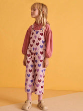 THE HAPPY LOOK Young Girl All-Over Love Pattern Wide Strap Pocket Casual Jumpsuit